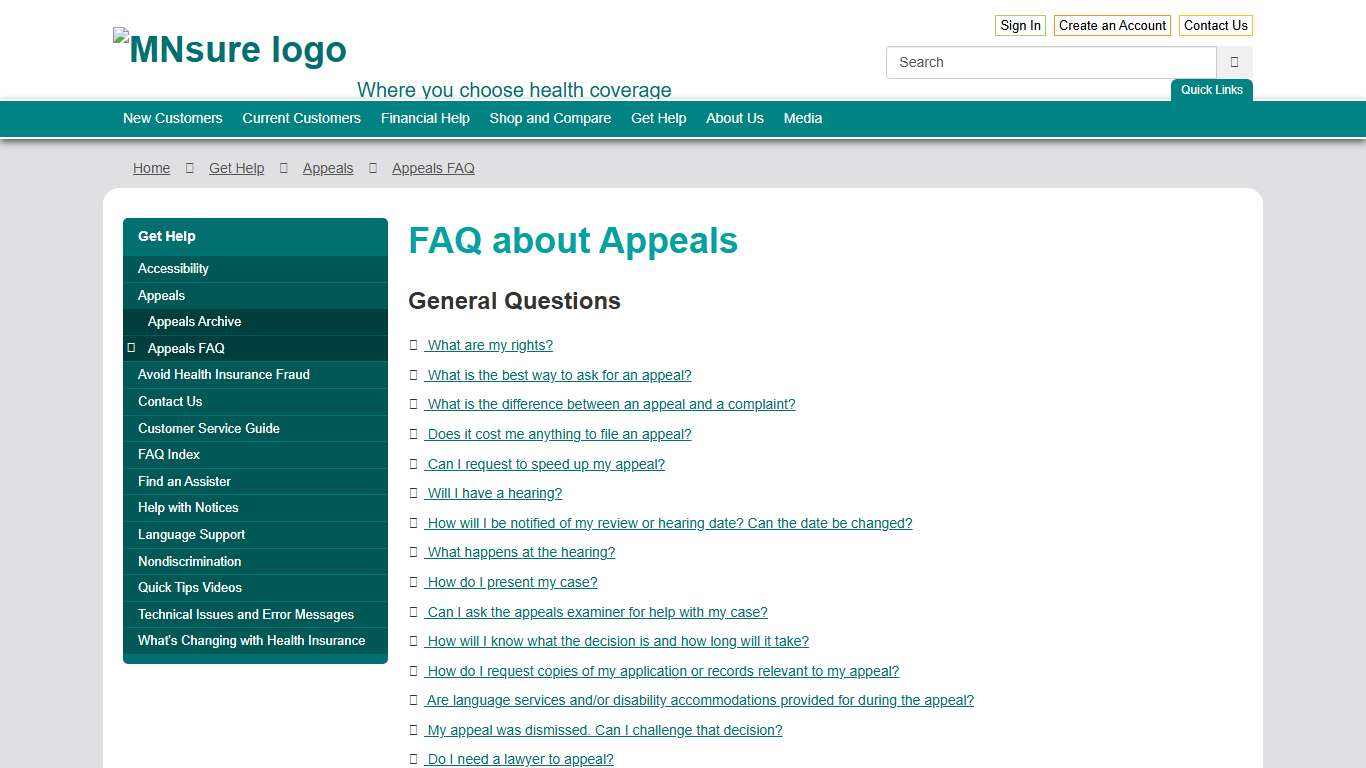 Appeals FAQ / MNsure