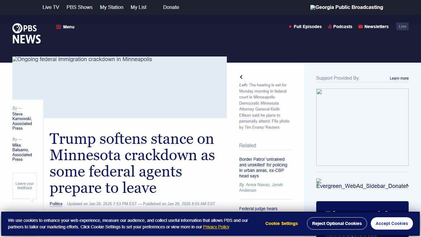 Trump softens stance on Minnesota crackdown as some federal agents prepare to leave PBS News